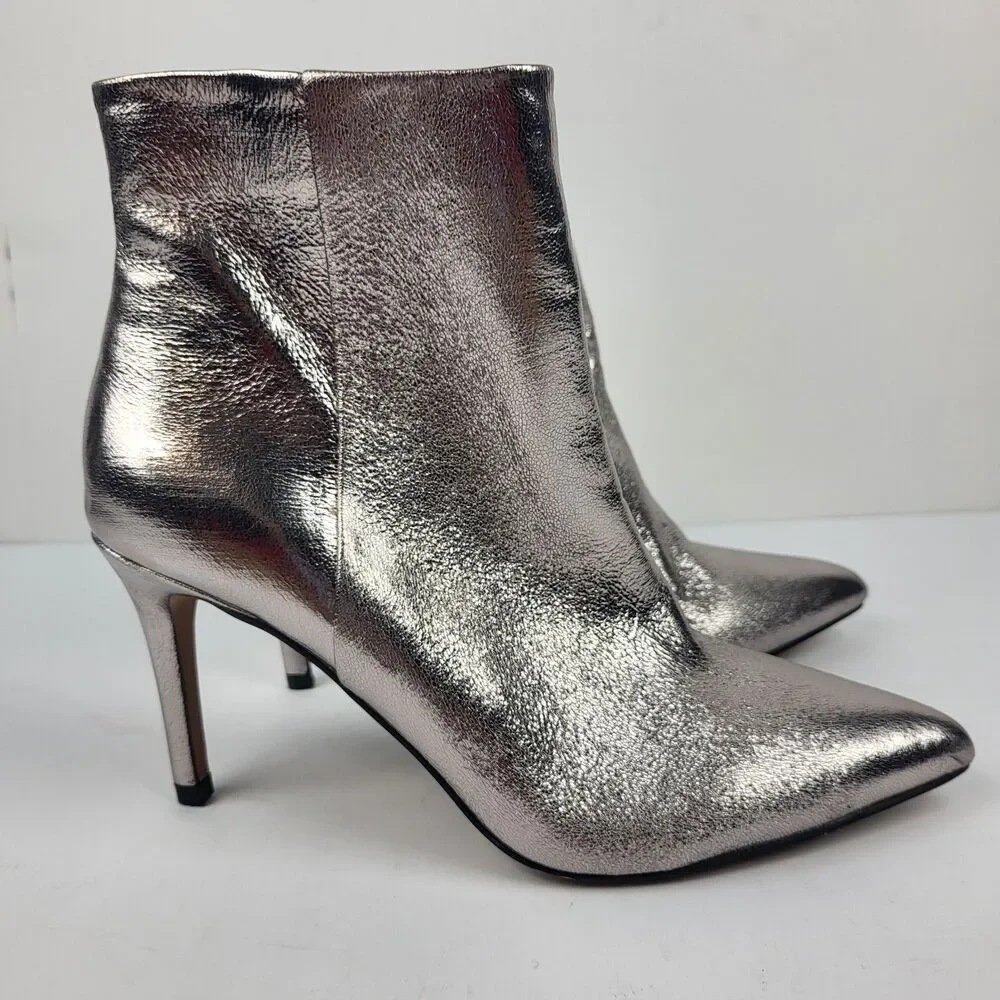 Steven New York Lizziey Ankle Boots Size 7M Silver Pointed Toe